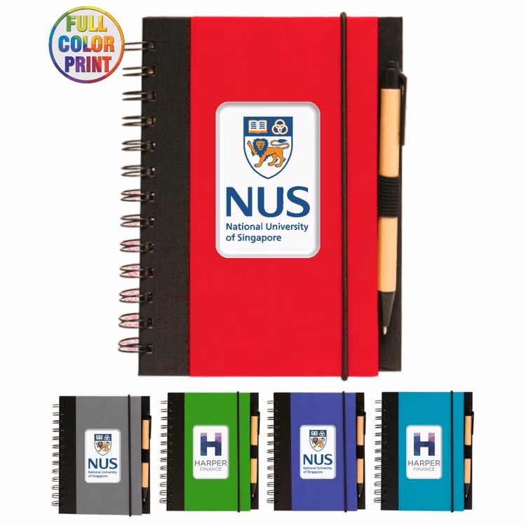 Eco Spiral Notebook Journal w/Recycled Click Pen, - Full Color Print Included