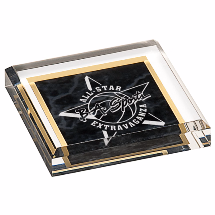 3 3/4" x 3 3/4" Black Acrylic Paperweight Award