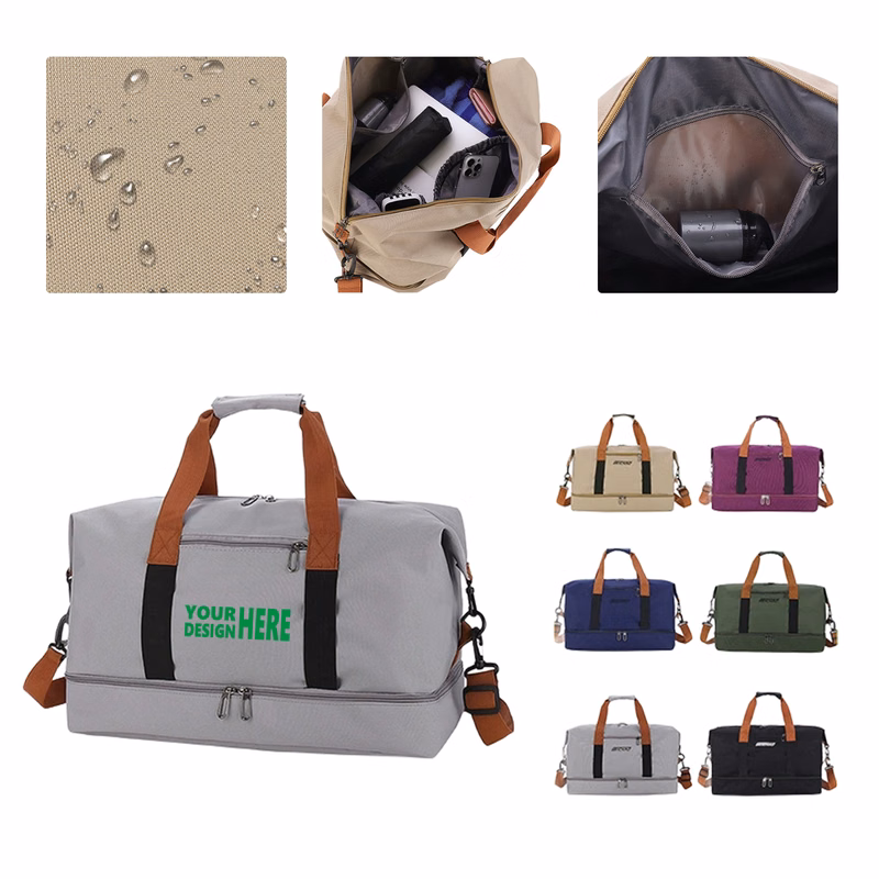 MOQ 50 Waterproof Sports Gym Travel Tote Bag with Wet-Dry Compartment