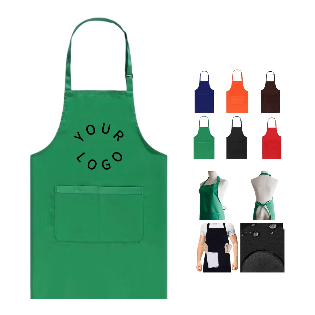 Polyester Chef Apron With Neck Strap 25.6" Length x 29.6" Width 1
