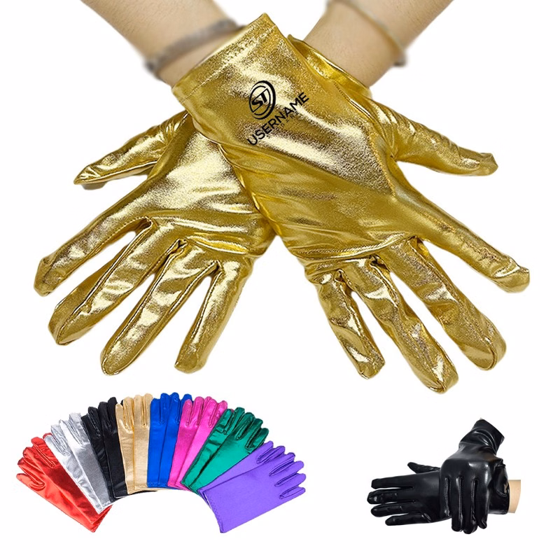 Unisex Dancing Party Mittens Short Gloves Gold Silver Fake Leather Metallic Gloves