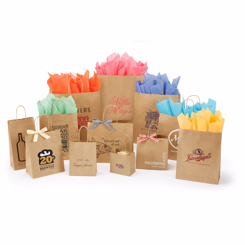 Natural Kraft Paper Shopping Bags (Small Sizes) Ink Printed