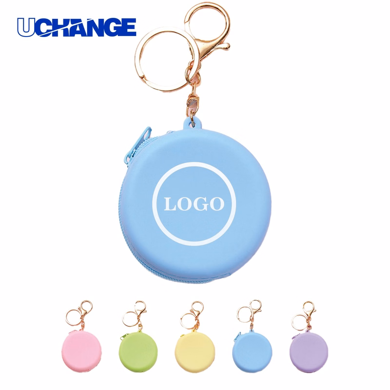 Round Zipper Silicone Coin Purse Earphone Bag Keychain