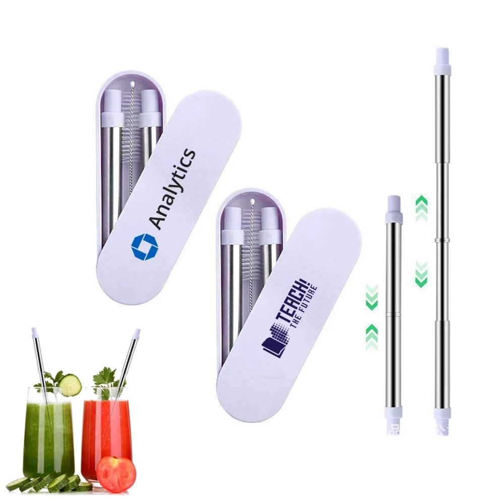 Telescopic Metal Drinking Straws with Case & Cleaning Brush 1