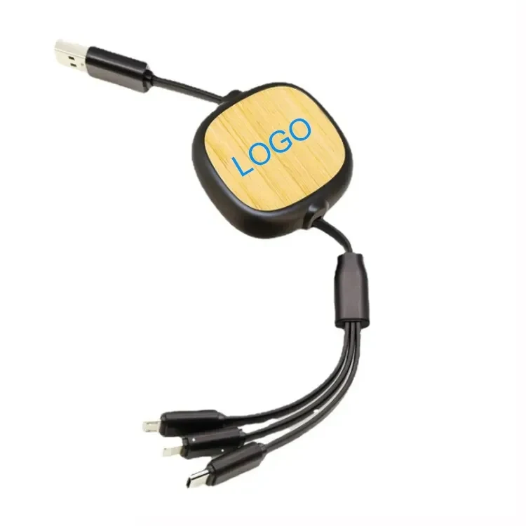 Bamboo Retractable 3-in-1 Charging Cables 1