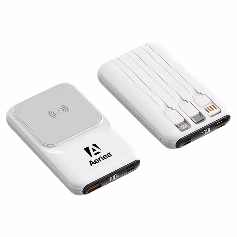 10,000 mAh 15W MagSafe Wireless Fast Charging Power Bank w/Built-In Cables