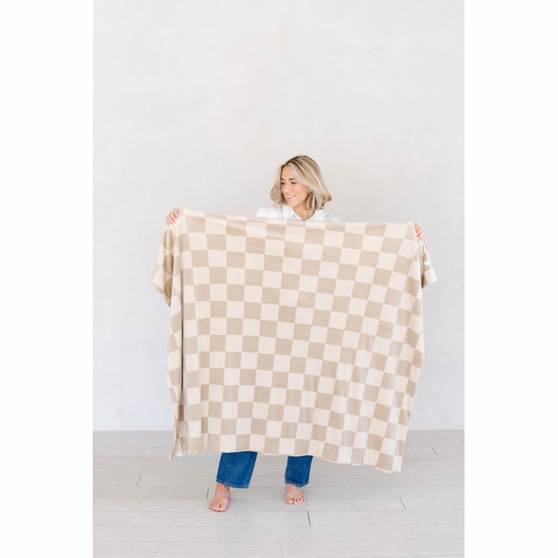Minky Stretch Neutral Checkered-XL Luxury Blanket (60x80)
