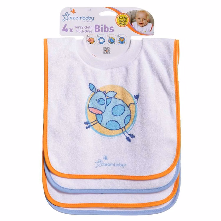 Terry Cloth Pullover Baby Bibs - 2 Colors Super Absorbent 4 Pack