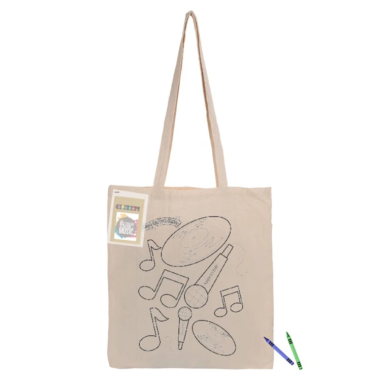 Colouring Long Handle Calico Shopper, custom tote bag with logo imprint 1