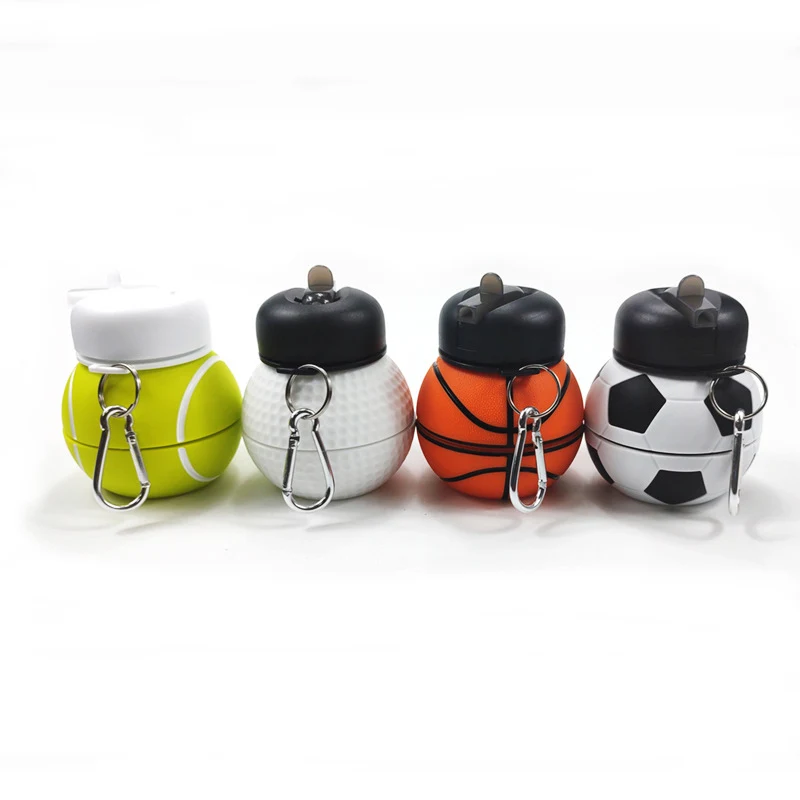 18 OZ Basketball Shaped Sport Water Bottle Collapsible with Carabiner 1
