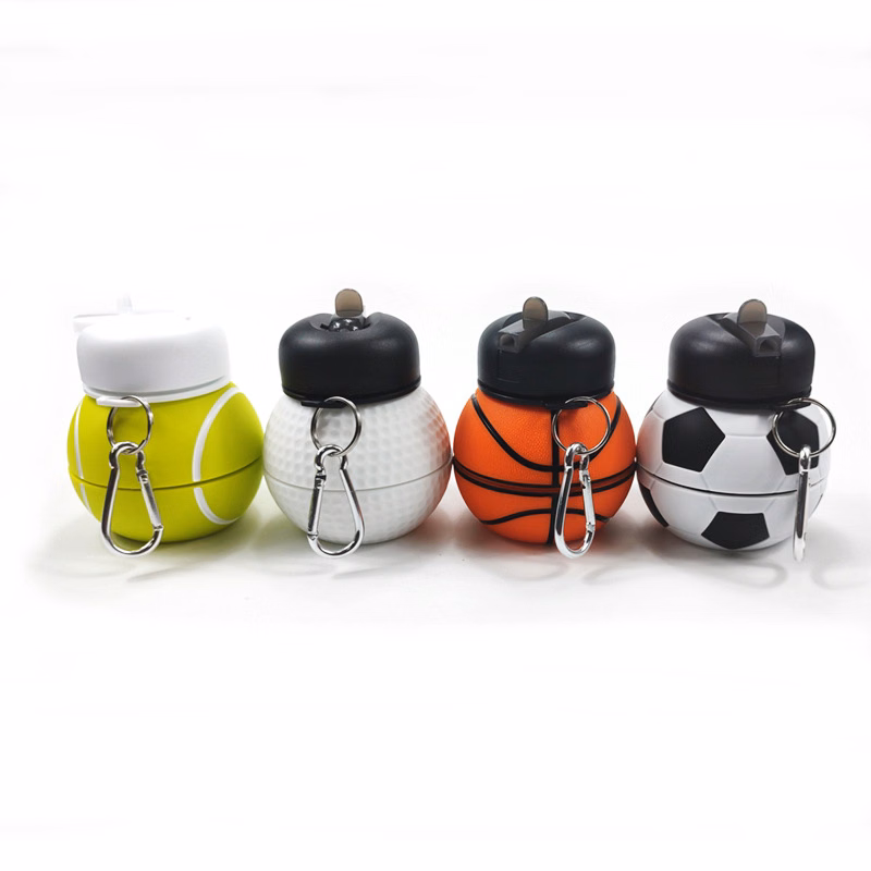 18 OZ Basketball Shaped Sport Water Bottle Collapsible with Carabiner