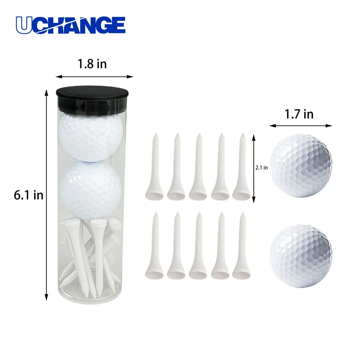 2 Golf Balls and 10 Golf Tees Set 1