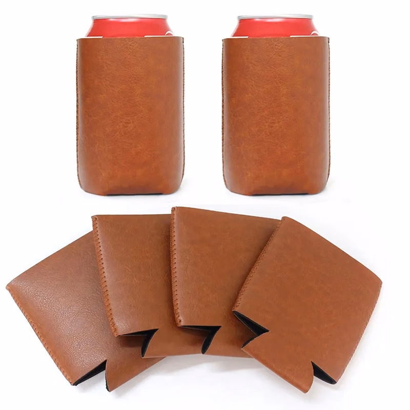 PU Leather Can Cooler Sleeve – Foldable Beverage Holder for Cans & Bottles