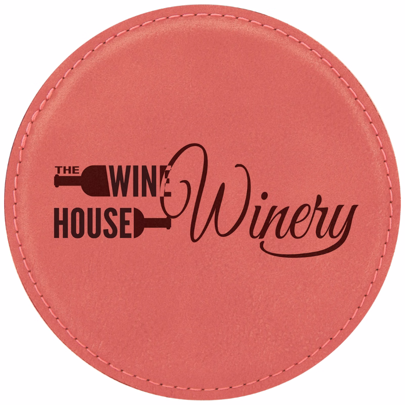 4" Round Pink Leatherette Coaster