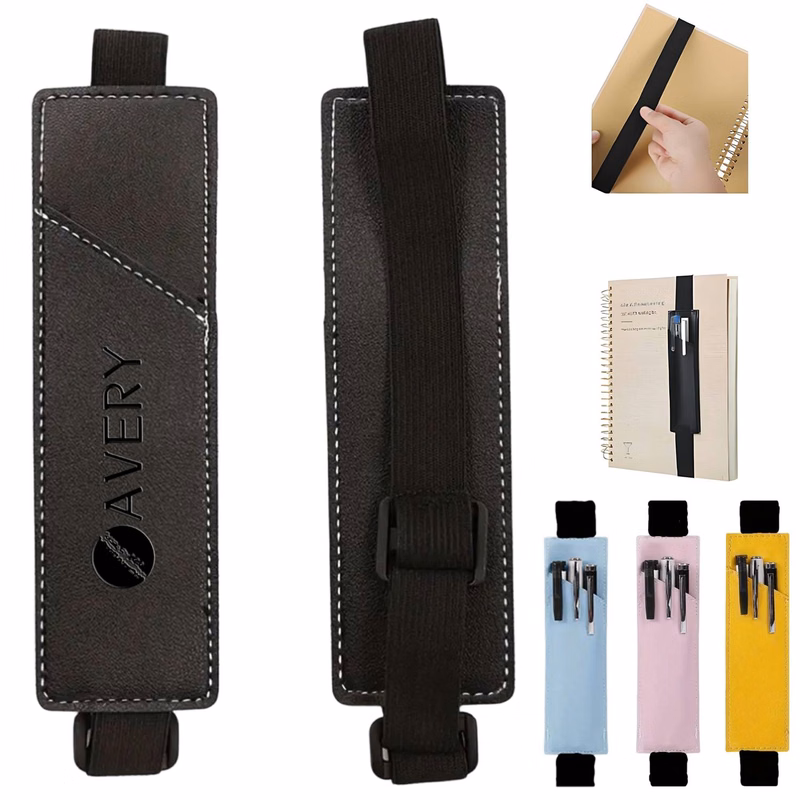 Adjustable Elastic Band PU Leather Pen Holder