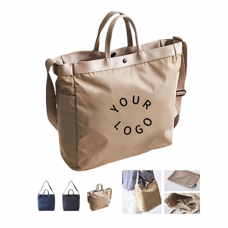 Nylon Shoulder Tote With Side Pocket 11.81" x 4.33" x 12.2"