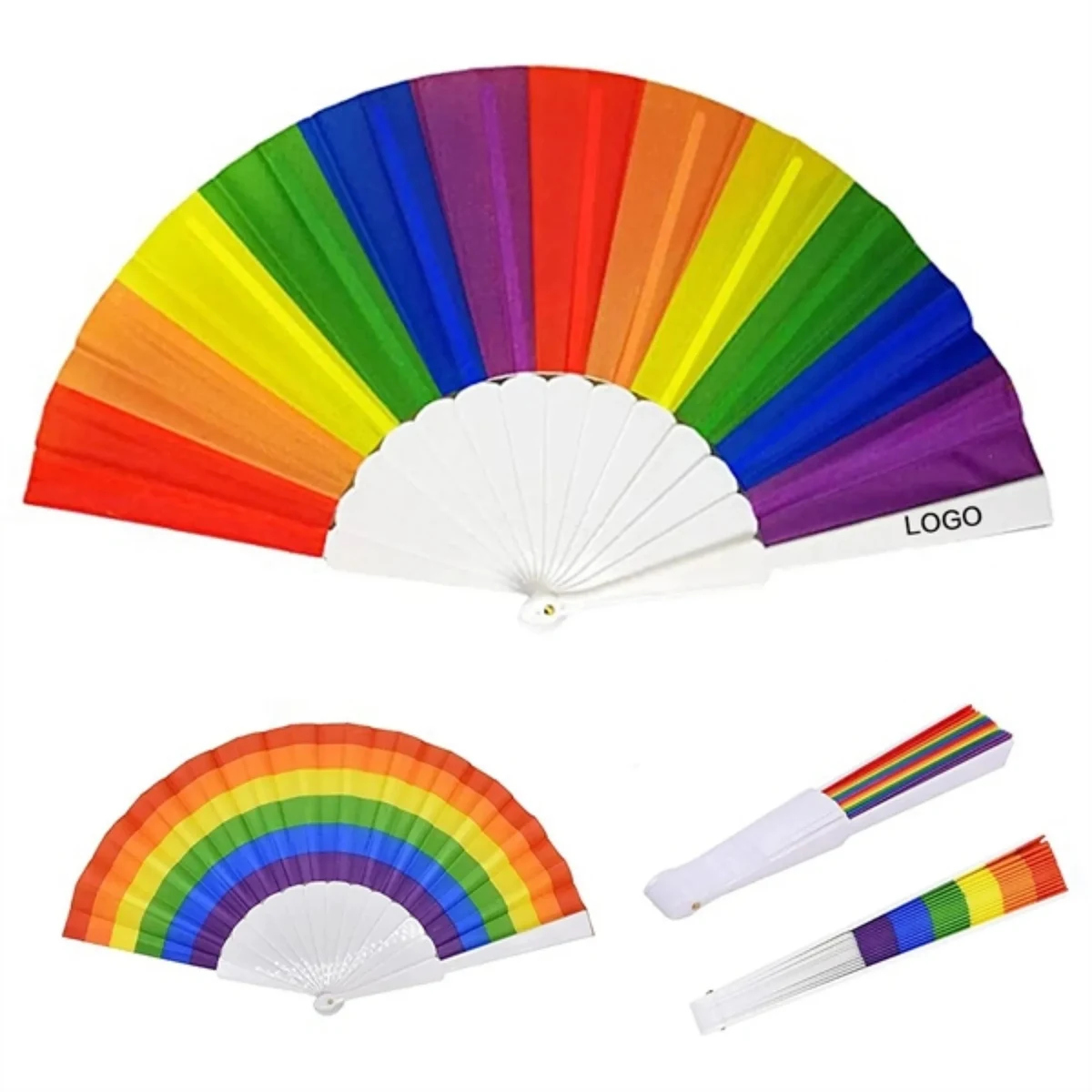 9" Rainbow Colorful Hand Held Folding Fan 1