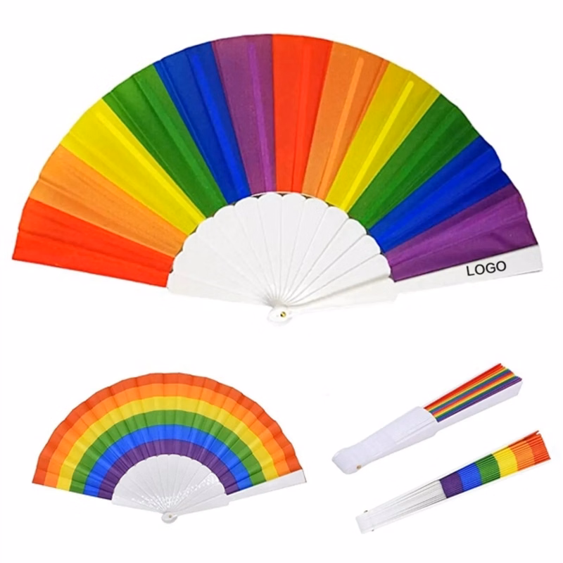 9" Rainbow Colorful Hand Held Folding Fan
