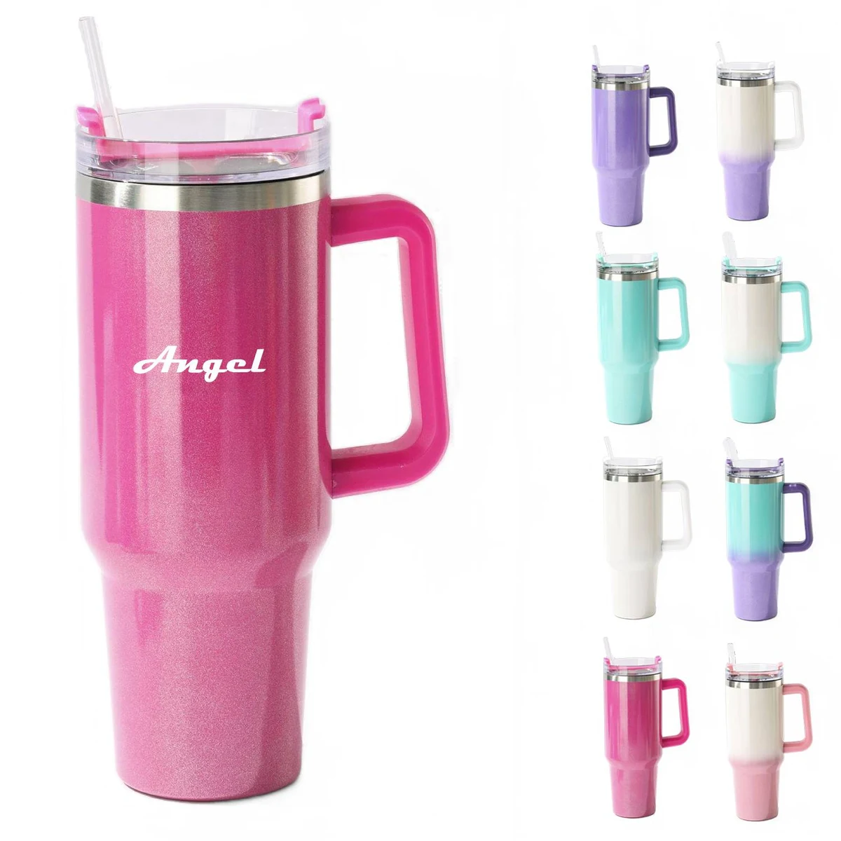 40oz Stainless Steel Straw Gradient Glitter Travel Mug Cup 1
