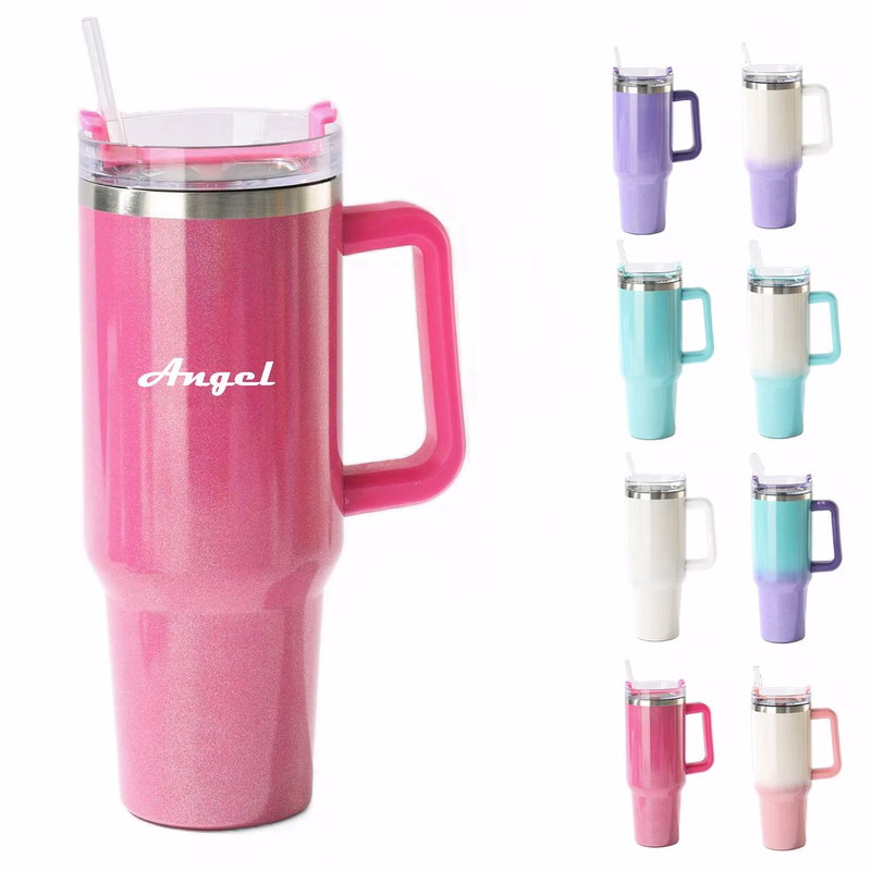 40oz Stainless Steel Straw Gradient Glitter Travel Mug Cup