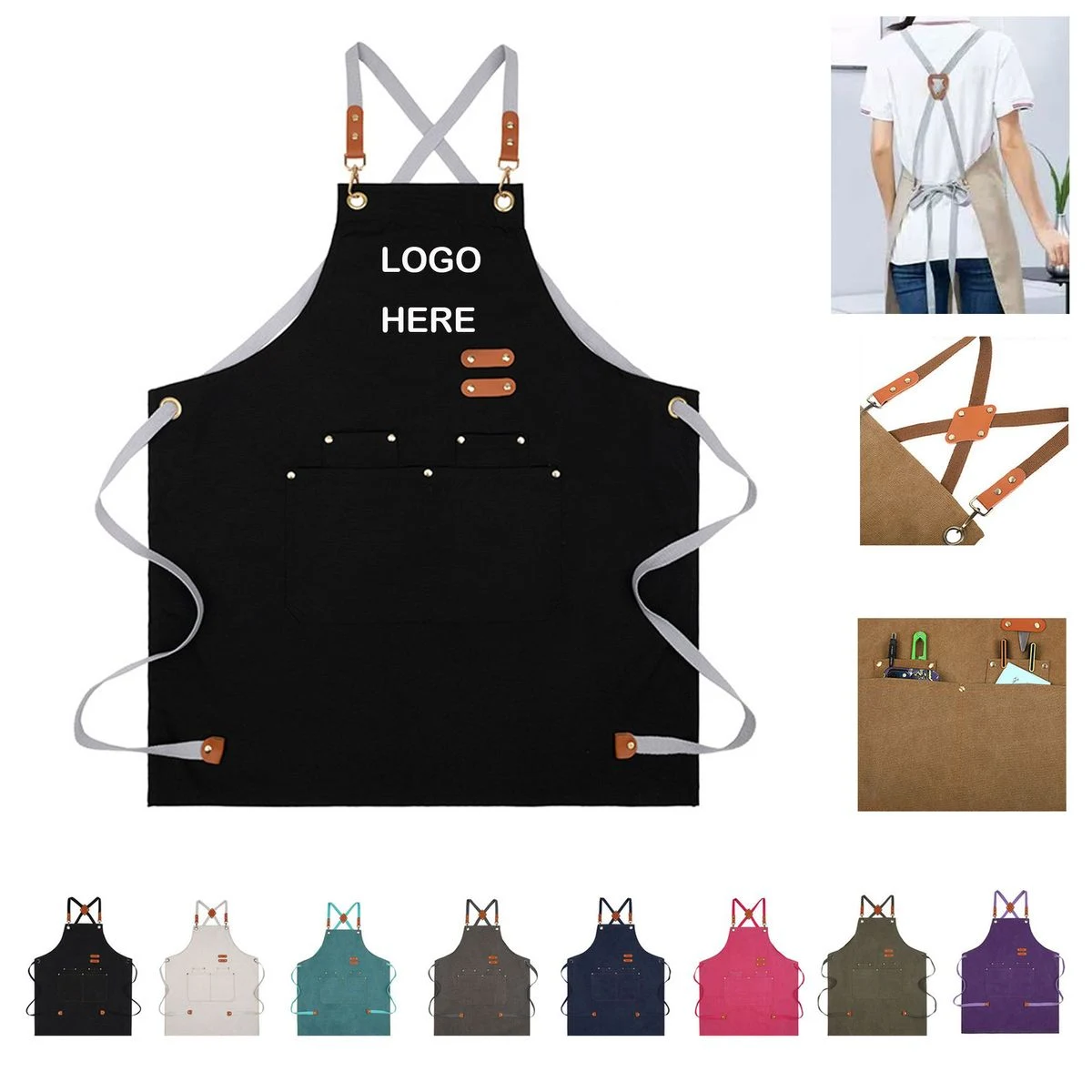 Waterproof Oilproof Canvas Apron With Pockets MOQ10 1