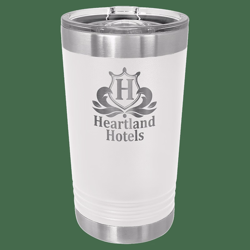 16 oz. White Laser Engraved Polar Camel Pint Tumbler w/Slider Lid