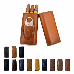 3 Finger Leather Cigar Case with Cutter