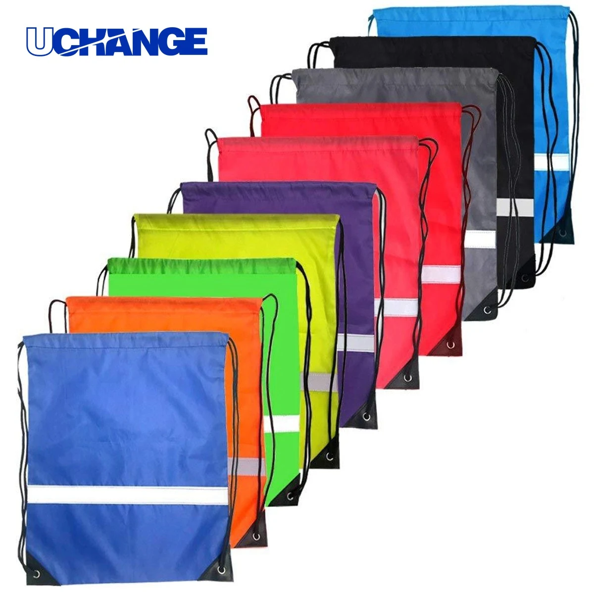 Nylon Drawstring Backpack Organizer with Reflective Strip 1