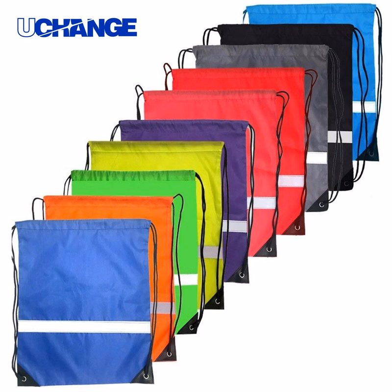 Nylon Drawstring Backpack Organizer with Reflective Strip