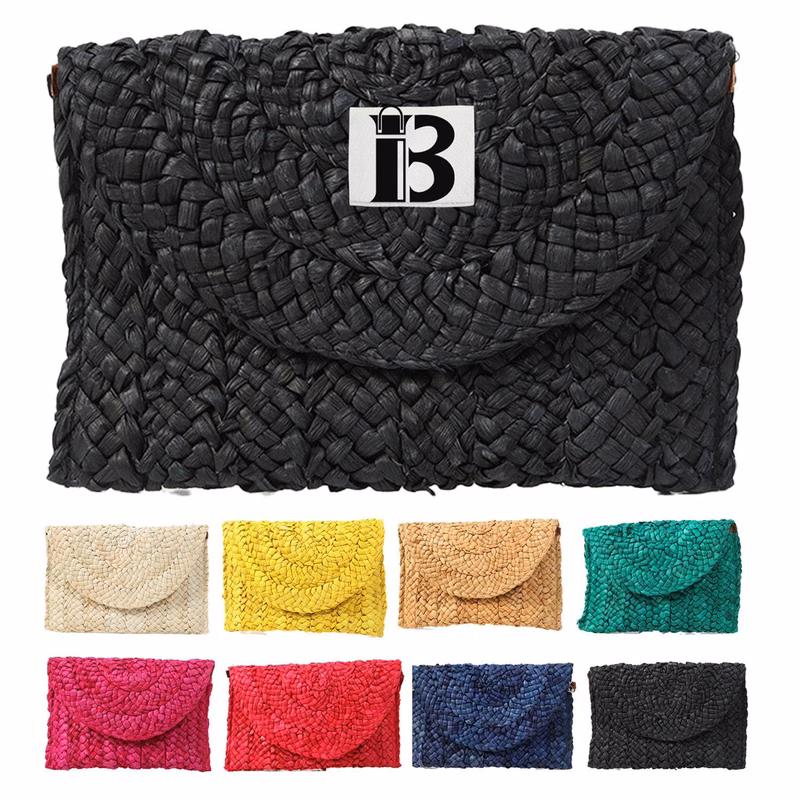 Magnetic Snap Straw Clutch Purse