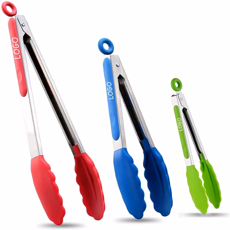 Stainless Steel Locking Kitchen Tongs With Silicone Tips Set