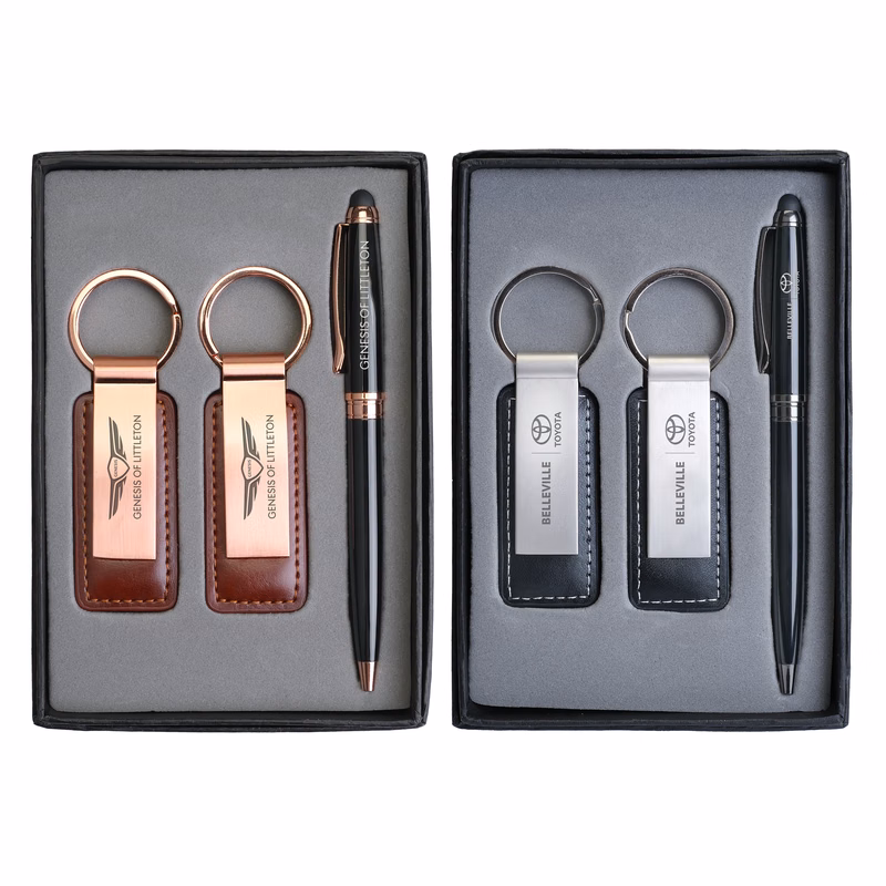 Pen & Black Leatherette/ Metal Keychain