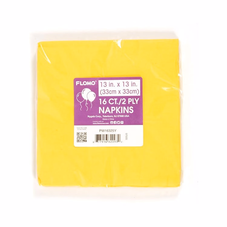 Party Napkins - Yellow 13" x 13" 16 Pack