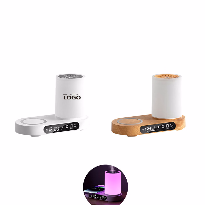 Wooden Wireless Charger with Humidifier & Digital Clock