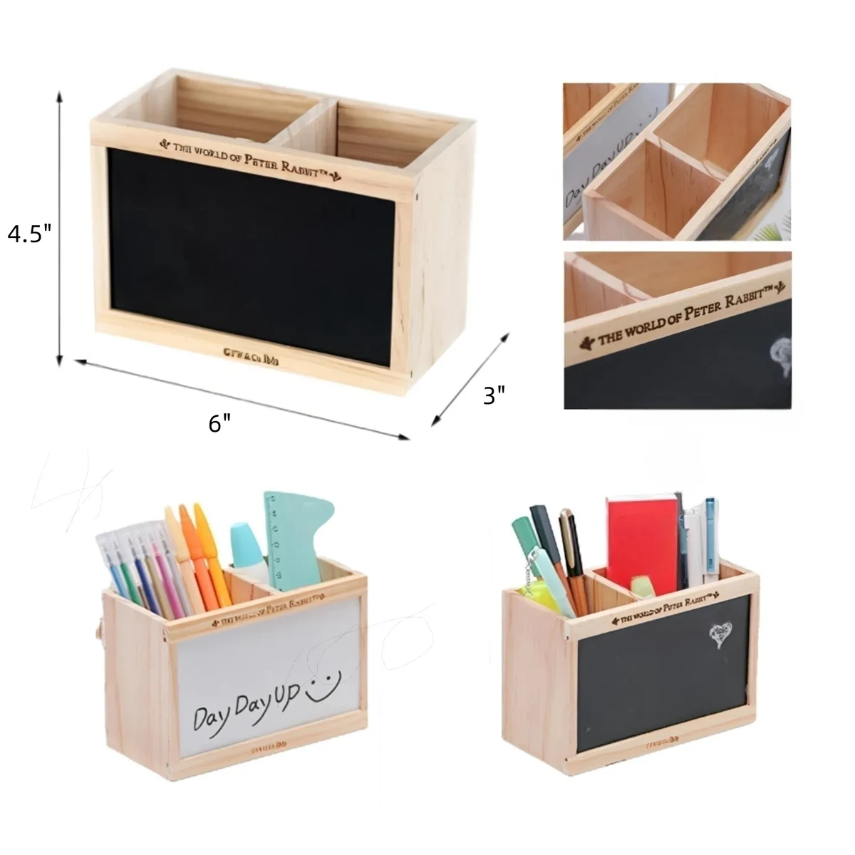 Writable Wooden Pen Holder With Black And White Board 1