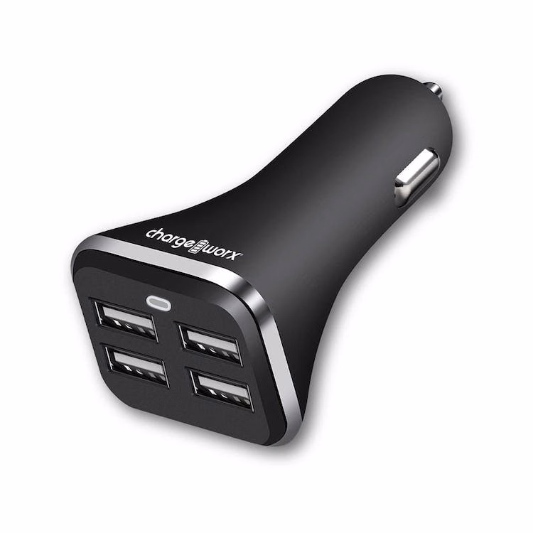 4-Port USB and USB-C Car Chargers - Black