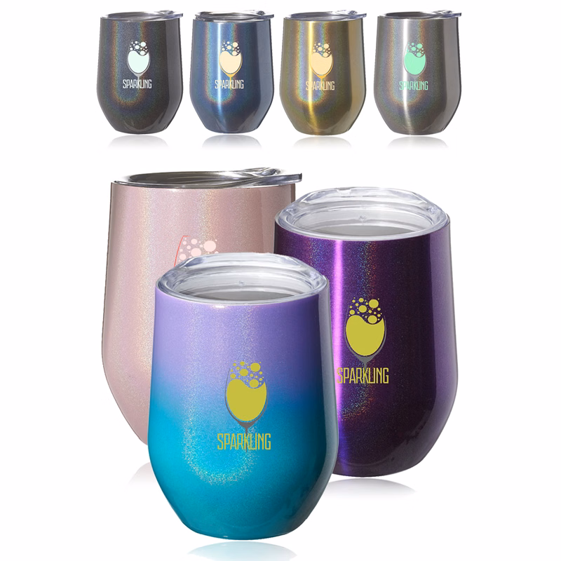 11 oz. Vacuum Iridescent Stemless Wine Glass with Lid