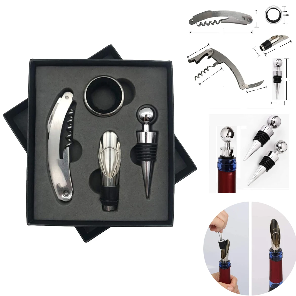 Wine Corkscrew Set 4 Pieces Stainless Steel Opener 1