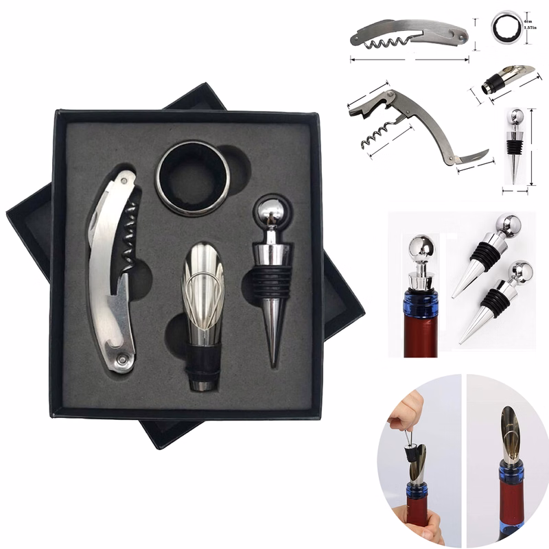 Wine Corkscrew Set 4 Pieces Stainless Steel Opener