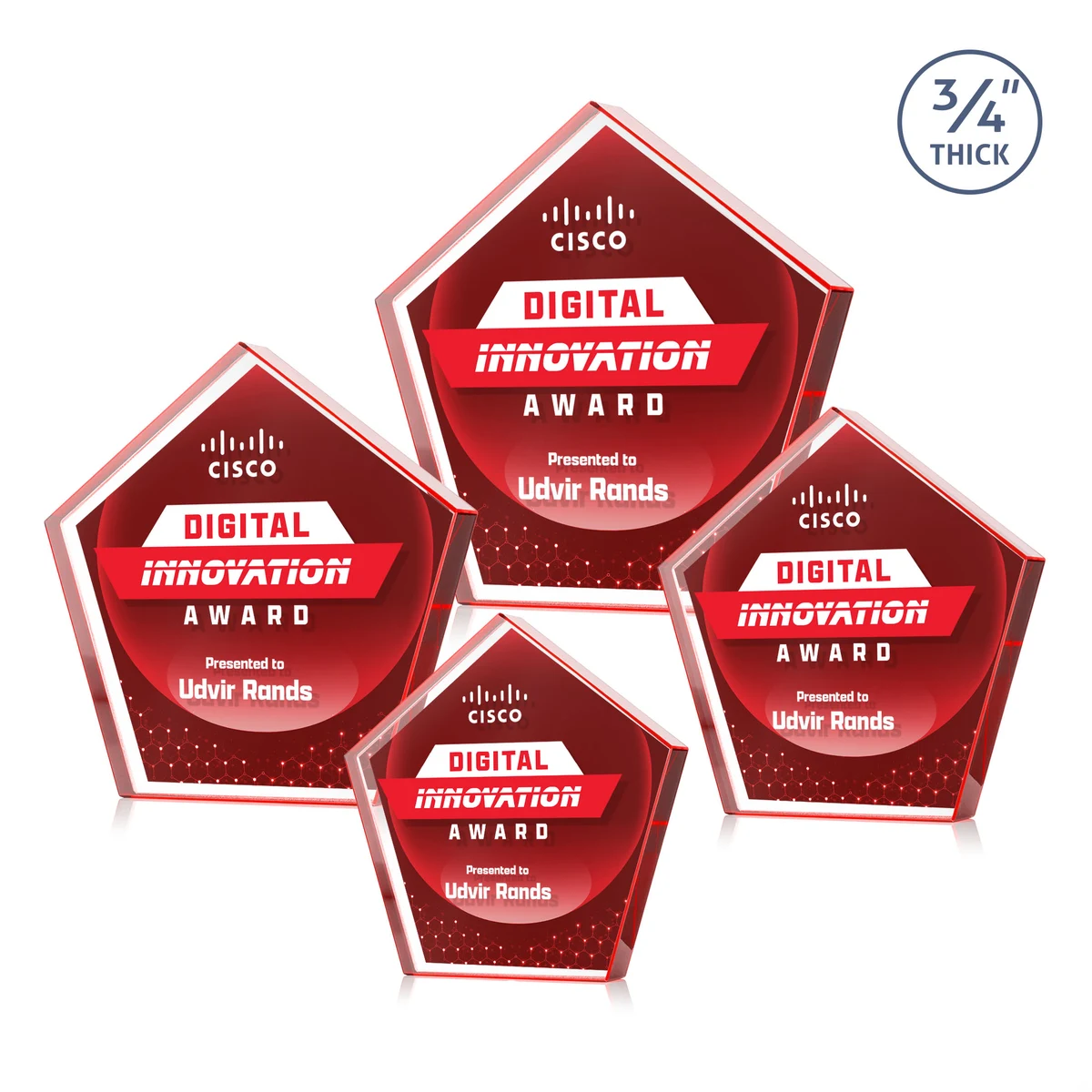 Belmar Pentagon VividPrint™ Double Sided Award - Red 1