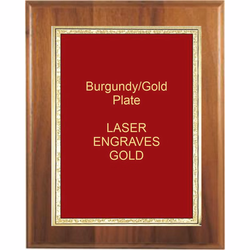 5" x 7" Genuine Walnut Step-Edge Plaque with a Burgundy Florentine Plate.