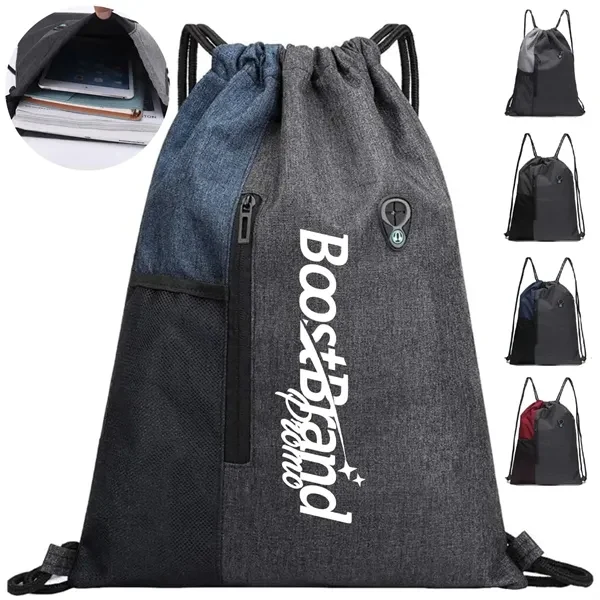 Custom Drawstring Daypack with Front Zippered Pocket — Full-Color School Backpack 1