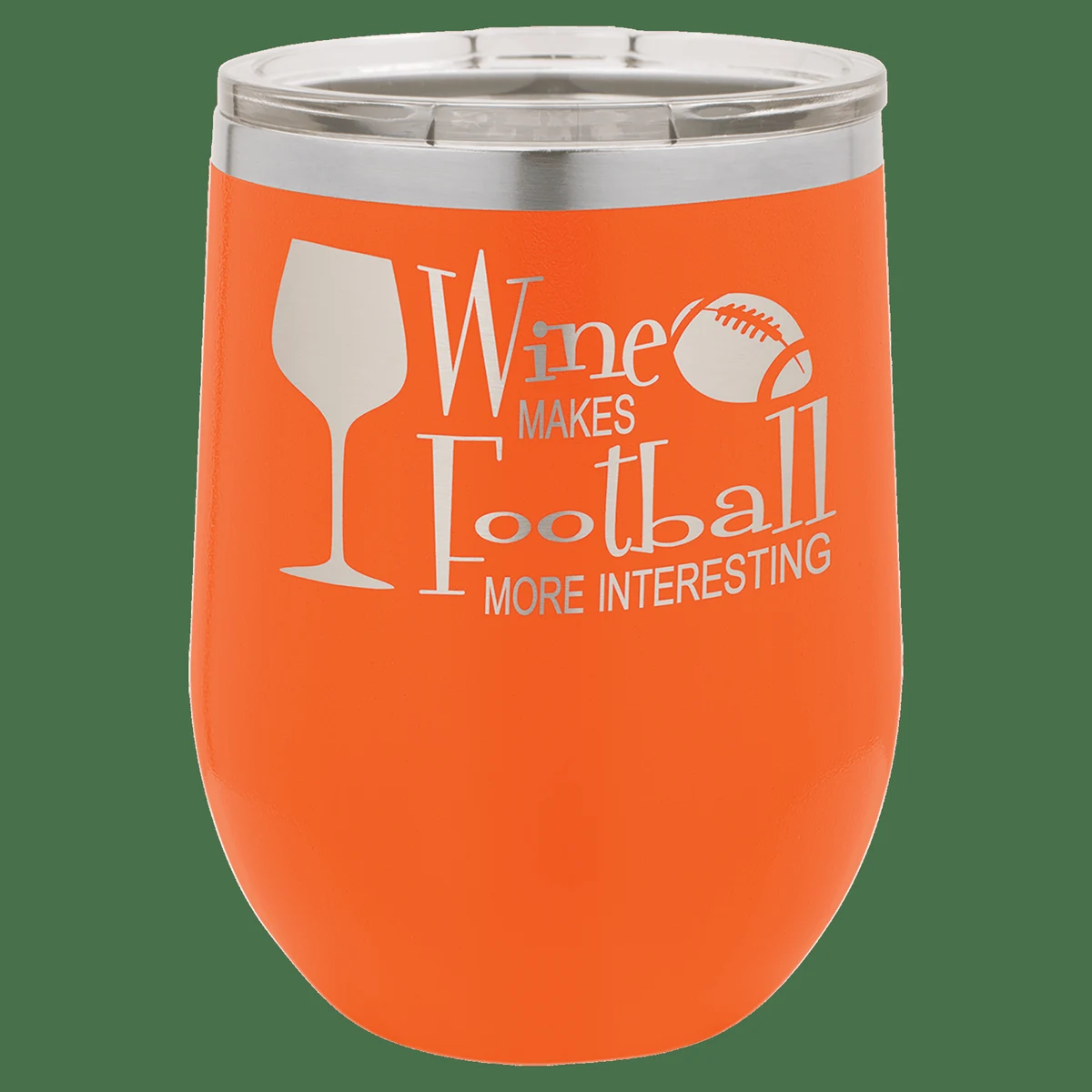 12 oz. Orange Laser Engraved Polar Camel Stemless Wine Tumbler w/Clear Lid 1