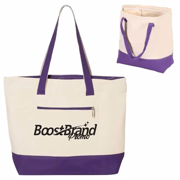 Custom Cotton Canvas Tote Bag with Zipper Pocket and Inner Pouch — Utility Carry