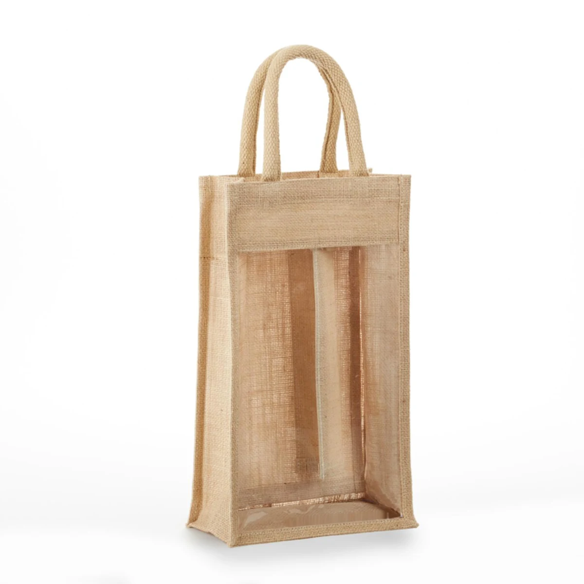 Eco-Friendly 2 Bottle Clear front Jute Bag 1