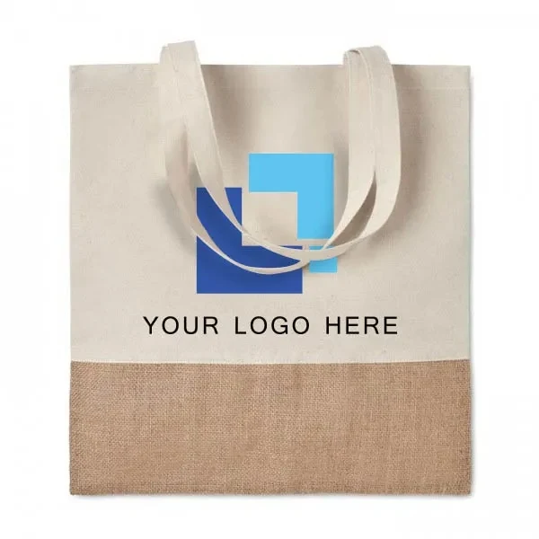Eco Cotton Canvas Tote Bag With Jute Base, custom tote bag with logo imprint 1
