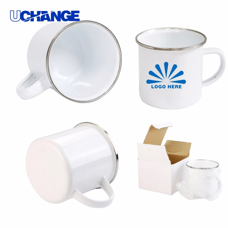 White Enamel Mug Container with Silver Rim