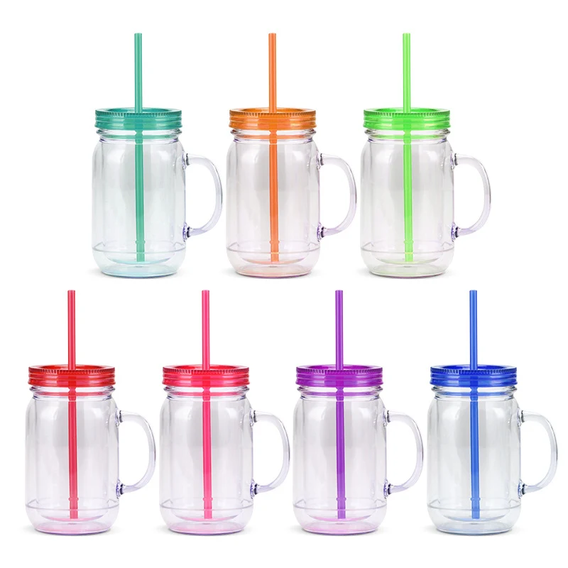 16OZ Plastic Cup with Handle & Straw 1