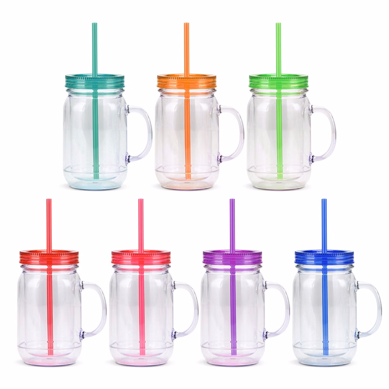 16OZ Plastic Cup with Handle & Straw