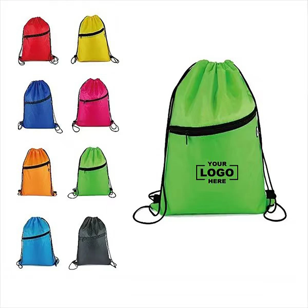 Drawstring Backpack with Zipper Pocket 1